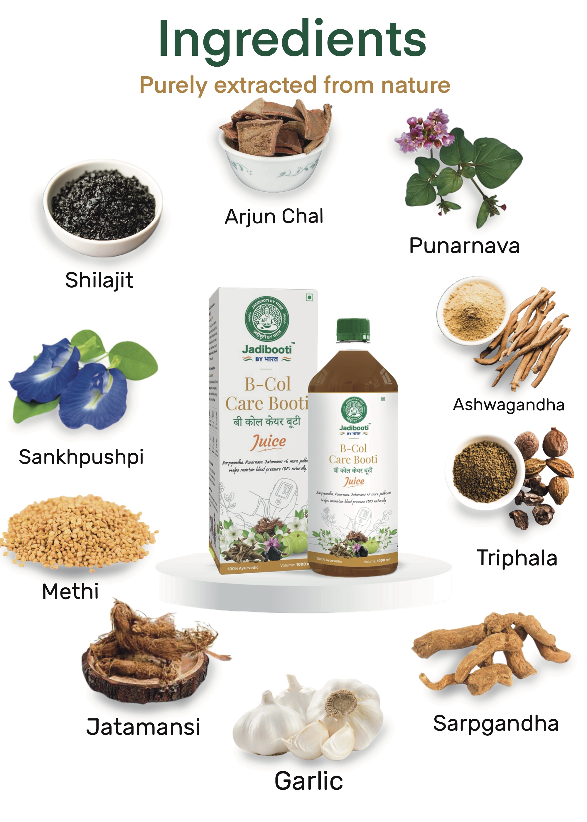 Jadibooti B-Col Care Booti Juice – 1000ml Ayurvedic tonic with Sarpagandha, Punarnava, and Jatamansi for natural blood pressure support